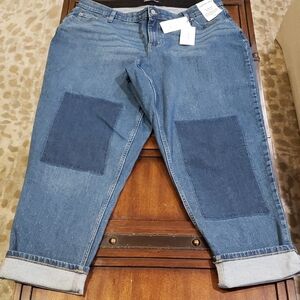 Calvin Klein Patch Jeans Mid Rise Slim Boyfriend in Blue 16W NWT